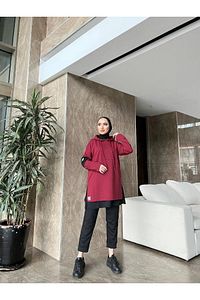 Pamuklu Tunik Pantolon Eşofman Takım Trn2030 Bordo ürün fotoğrafı