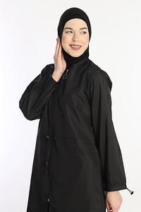 Siyah 4 Parça Tam Kapalı Su Iticili Hızlı Kuruyan Fermuarlı Paraşüt Tesettür Mayo ürün fotoğrafı