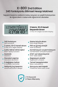 X-800 Yeni Nesil 240 Fonksiyonlu Bilimsel Hesap Makinesi, Lila ürün fotoğrafı