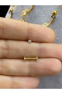 Cerrahi Çelik Gold Renk Tek Taş Yıldız Tragus Piercing ürün fotoğrafı