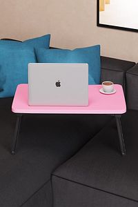 Renkli Laptop Sehpası Katlanabilir Yatak Koltuk Üstü Kahvaltı Bilgisayar Sehpası - Pembe ürün fotoğrafı