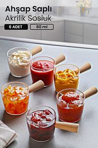 6 lı Ahşap Saplı Mıka Reçellik Sosluk Sofra Sunum Kahvaltı Seti - Ahşap Saplı Sunumluk 80 ml ürün fotoğrafı