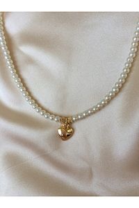 Incili Gold Kalp Uçlu Kolye ürün fotoğrafı