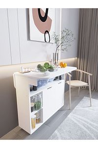 Kelebek Yemek Masası Mutfak Masası Katlanır Pratik Tekerlekli Oval ürün fotoğrafı
