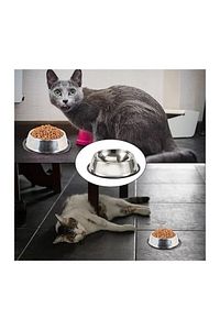 2 Adet Paslanmaz Çelik Mama Ve Su Kabı, Alt Taban 16 Cm Kedi Mama Kabı Kedi Su Kabı Köpek Mama Kabı ürün fotoğrafı