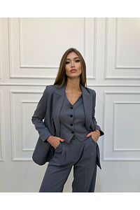 Limited Edition Ceket Yelek Palazzo Pantolon 3 lü Takım Elbise ürün fotoğrafı