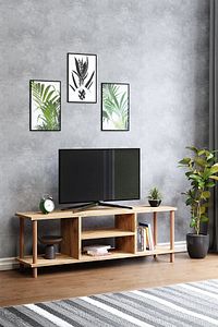 Tv Sehpası Raflı Tv Ünitesi Televizyon Sehpası Ahşap Ayaklı Çam ürün fotoğrafı