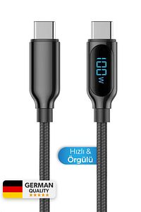 By Deji Dijital Göstergeli 100w Süper Hızlı Örgülü Type C To Type C Şarj Kablosu 1.2 Metre ürün fotoğrafı