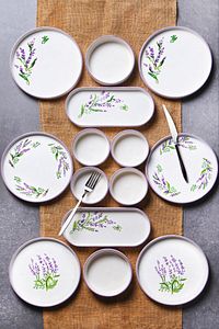 14 Parça 6 Kişilik Stackable Lavanta Kahvaltı Takımı - Lüx Kahvaltılık Sunum Seti Tabağı ürün fotoğrafı