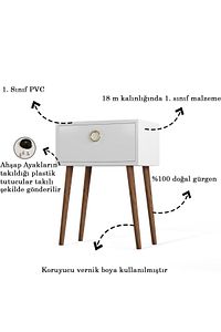 Melek Komodin & Şifonyer Çekmeceli Ahşap Ayaklı Gold Kulplu - Beyaz ürün fotoğrafı