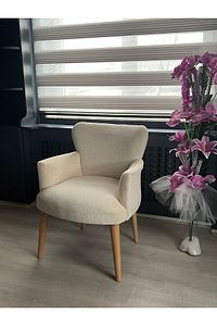 Berjer - Tekli Koltuk - Teddy Kumaş - Bukle Kumaş - Ceviz Ayak - Krem ürün fotoğrafı