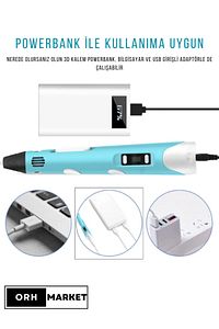 3D Kalem 3D Pen USB Kablolu Üç Boyutlu Yazıcı Kalem Printer-Mavi (10 ADET 5M FİLAMENT -50METRE-) ürün fotoğrafı