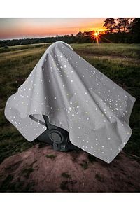 Balenli Emzirme Önlüğü 100x80 Cm Organik Pamuklu Ayarlanabilir Gri Sarı Yıldızlar Emzirme Örtüsü ürün fotoğrafı