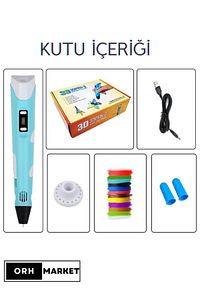 3D Kalem 3D Pen USB Kablolu Üç Boyutlu Yazıcı Kalem Printer-Mavi (10 ADET 5M FİLAMENT -50METRE-) ürün fotoğrafı