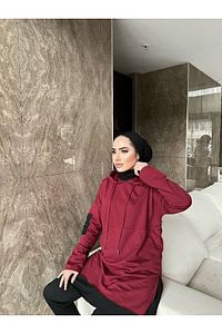 Pamuklu Tunik Pantolon Eşofman Takım Trn2030 Bordo ürün fotoğrafı