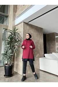 Pamuklu Tunik Pantolon Eşofman Takım Trn2030 Bordo ürün fotoğrafı