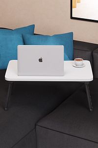 Beyaz Renkli Laptop Katlanabilir Yatak Koltuk Üstü Kahvaltı Bilgisayar Sehpası - Beyaz ürün fotoğrafı