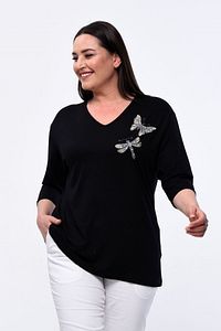 Büyük Beden Yeni Sezon Rahat Esnek Konfor Modeli Kelebek Nakışlı Desen Yarım Kol Anne 4 Mevsim Bluz ürün fotoğrafı