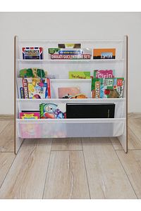 Montessori Ana Sınıfı Kreş Okul Çocuk Odası Kitaplığı Ahşap Kumaş Kitaplık Yıkanabilir Kumaş Beyaz ürün fotoğrafı
