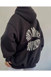 3 Iplik Dont Hoodie Sweatshirt Siyah ürün fotoğrafı