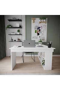 Boston Kitaplık Raflı Çalışma Masası L Masa Ofis Masası ürün fotoğrafı