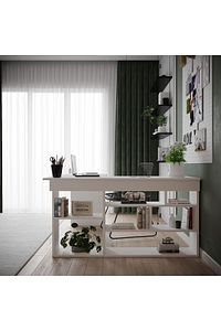 Boston Kitaplık Raflı Çalışma Masası L Masa Ofis Masası ürün fotoğrafı