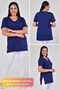 Büyük Beden Organik Pamuklu Yandan Yırtmaçlı Likralı Konfor Modeli Kısa Kollu Spor Ve Günlük T-shirt ürün fotoğrafı