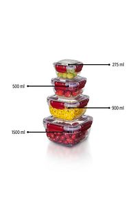 4'lü Set Master Kare Saklama Kabı (275 ML - 500 ML - 900 ML - 1500 ML) Bordo ürün fotoğrafı