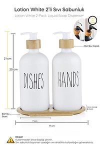 Lotion 2’li Beyaz Mutfak Sıvı Sabunluk Seti 500ml+500ml Bambu Tepsili ürün fotoğrafı