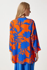 Kadın Mavi Oranj Desenli Viskon Kimono EN00615 ürün fotoğrafı