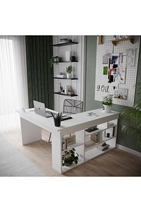 Boston Kitaplık Raflı Çalışma Masası L Masa Ofis Masası ürün fotoğrafı