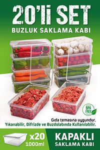 20 Adet 1 Lt. Kendinden Kapaklı Difrize Uygun Buzluk Saklama Kutusu Düzenleyici ürün fotoğrafı
