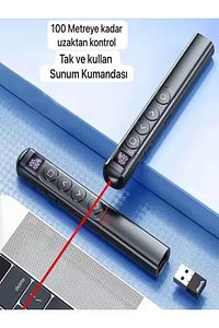S7 Dijital Ekranlı Şarjlı Lazer Sunum Kumandası Şarj Göstergeli Lazer Powerpoint Laser Pointer Slayt ürün fotoğrafı