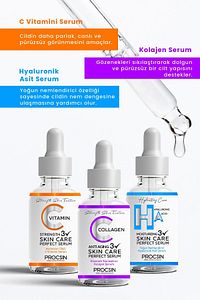 Üçlü Serum Paketi (C VİTAMİNİ - KOLAJEN - HYALURONİK ASİT SERUMU) ürün fotoğrafı