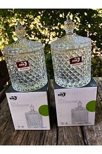 2 Adet Cam Şekerlik Kesme Kapaklı Modern Lüx Ve Şık Kesme Hacim 300 ml ürün fotoğrafı