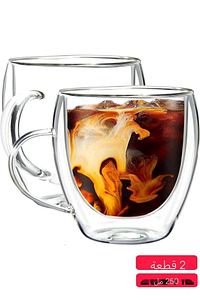 Main 2 Adet 250 ml Çift Cidarlı Kulplu Cam Çay Kahve Süt Kupa Borosilikat Bardak ürün fotoğrafı