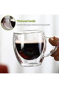 Main 2 Adet 250 ml Çift Cidarlı Kulplu Cam Çay Kahve Süt Kupa Borosilikat Bardak ürün fotoğrafı