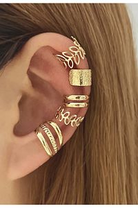 Kadın Gold 5'Li Kıkırdak Küpe Seti ürün fotoğrafı