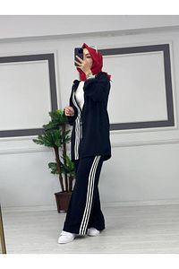 Çubuklu Kapüşon Detaylı Tesettür Takım Siyah ürün fotoğrafı