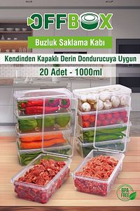 20 Adet 1 Lt. Kendinden Kapaklı Difrize Uygun Buzluk Saklama Kutusu Düzenleyici ürün fotoğrafı