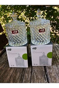 2 Adet Cam Şekerlik Kesme Kapaklı Modern Lüx Ve Şık Kesme Hacim 300 ml ürün fotoğrafı