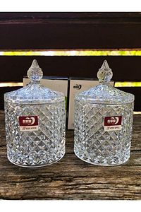 2 Adet Cam Şekerlik Kesme Kapaklı Modern Lüx Ve Şık Kesme Hacim 300 ml ürün fotoğrafı