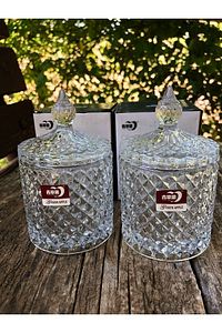 2 Adet Cam Şekerlik Kesme Kapaklı Modern Lüx Ve Şık Kesme Hacim 300 ml ürün fotoğrafı