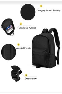 Düz Siyah Günlük Seyahat Kurs Sırt Çantası Plain Black Daily Travel Course Backpack ürün fotoğrafı