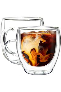 Main 2 Adet 250 ml Çift Cidarlı Kulplu Cam Çay Kahve Süt Kupa Borosilikat Bardak ürün fotoğrafı