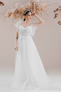 Lez Dantel Melek Kollu Gelinlik,nikah Elbisesi ürün fotoğrafı