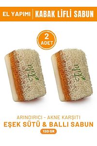 %100 El Yapımı Doğal Kabak Lifli Ballı Eşek Sütü Sabunu 2'li Paket 120 Gr.x 2 Adet ürün fotoğrafı