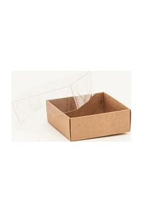 8x8x3 Cm Kraft Asetat Kapaklı Kutu (100 ADET) Düğün Nişan Kına Hediyelik Kutu ürün fotoğrafı