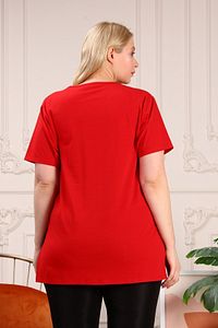 Büyük Beden Organik Pamuklu Yandan Yırtmaçlı Likralı Konfor Modeli Kısa Kollu Spor Ve Günlük T-shirt ürün fotoğrafı