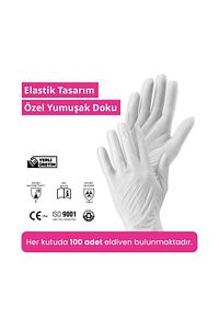 Tek Kullanımlık Pudrasız Beyaz S Beden Eldiven 100’lü ürün fotoğrafı